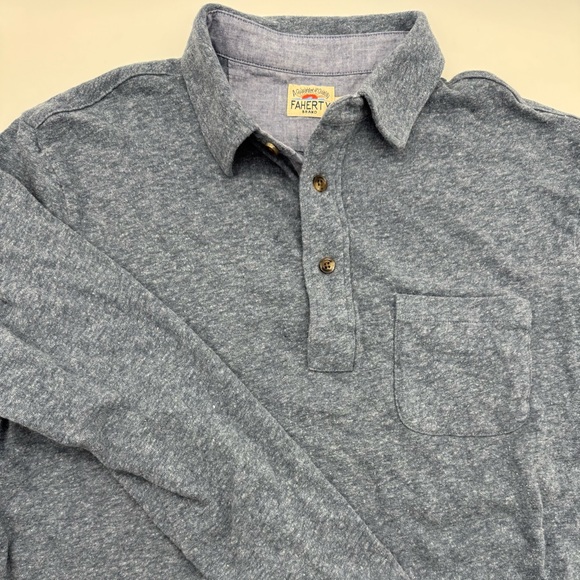 Faherty Flint Blue Long Sleeve Luxe Heather Polo , 100% Organic Cotton, Size S - Picture 5 of 14